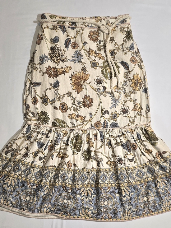 Calypso St. Barth Dresses & Skirts - Calypso St Barth Floral Midi Skirt Rope Belt Print Cotton Linen Pearl Tassel